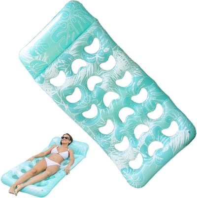 Opblaasbare Zwembadstoel -Tanning bed-tanning luchtbed - Zonnebed - Opblaasbare Ligstoel - Drijvend Luchtbed - Drijvende Ligstoel met Hoofdsteun - Ideaal voor Zwembad en Strand - Afmetingen opgeblazen/165 x 85 cm - Groen