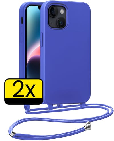 Hoesje Geschikt voor iPhone 13 Mini Hoesje Met Koord Siliconen Case - Hoes Geschikt voor iPhone 13 Mini Backcover Met Afneembaar Koord - Felblauw - 2 Stuks
