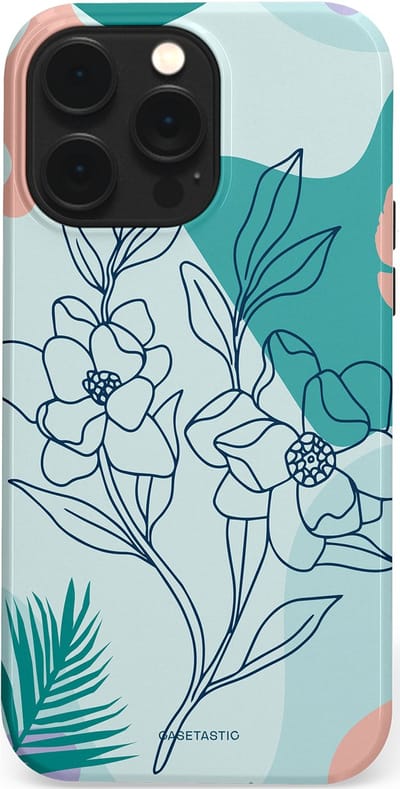 Casetastic Hoesje Geschikt voor Apple iPhone 14 Pro Max Magsafe - Stijlvolle Beschermende Duo-layer Case - Zeegroen Bloemenfestijn