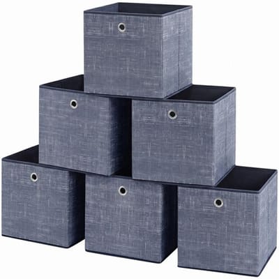 Ochama kubusopbergers, opvouwbare stoffen opbergboxen met handgrepen, set van 6, voor planken en kleding, blauw