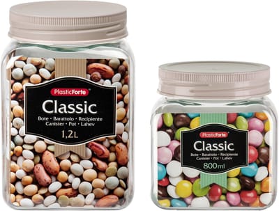 Plasticforte - 12x kunststof keuken voorraadpotten - weckpotten - 0.8 en 1.2 liter - taupe