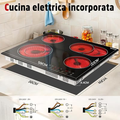 Keramische Kookplaat - 4 Pits Fornuis - Veelzijdig Koken - Touch Bediening - 60cm Inbouw - Zwart