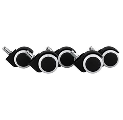Set van 5 geremde bureaustoelwielen voor harde vloeren - 11mm pin, 50mm diameter