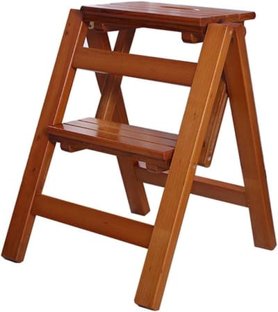 Houten Opstapje - Krukje Ladder - Klusjes Binnenshuis - Opvouwbaar Ontwerp - 150 kg Belasting - Houtkleur