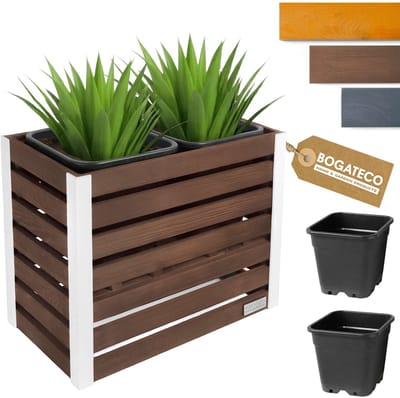 BOGATECO Houten Bloembak | Plantenbak | Bloempot 57x68x36 cm | Kruidenpot voor Thuis Tuin Balkon Terras | Pot met Kunststof Inzetstuk | Geïmpregneerd | Donkerbruin