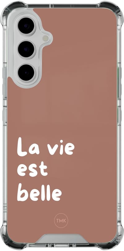 Shockproof hoesje geschikt voor Samsung Galaxy A54 - La vie est belle - Schokbestendig - Verhoogde randen - TPU case - Extra Sterke Back Cover - Tekst - Transparant, Bruin