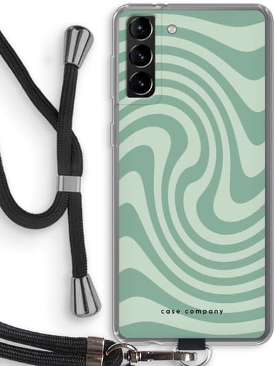 Case Company® - Hoesje met koord geschikt voor Samsung Galaxy S21 Plus hoesje met Koord - Swirl Groen - Telefoonhoesje met Zwart Koord - Bescherming aan alle Kanten en Over de Schermrand