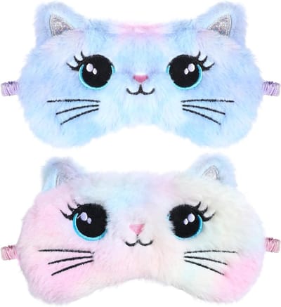 2 Stuks 3D Pluche Slaapmasker voor Kinderen, Zacht en Fluffy Oogmasker voor Naps en Reizen, Geschikt voor Meisjes en Jongens in Regenboogkleuren