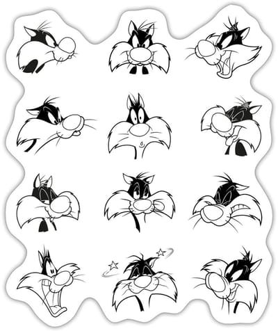Looney Tunes Sylvester Facial Expressions Sticker maat S (10 x 10 cm)