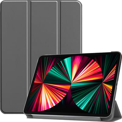 Hoes - Geschikt voor Apple iPad Pro (2021) - 12.9 inch - Dun & Stevig - Trifold Bookcase - Hard Cover - Hardcover Book Case - Tablet Hoesje - Grijs