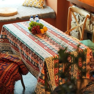 Waterdicht en Oliebestendig Tafelkleed Boheemse Stijl Rechthoekig Tafelkleed Bedrukt Gestreept Decoratieve Doek Tafels Cover 65x65cm 1pcs