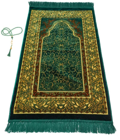 FIRASET Islamic Prayer Rug –Seccade- Turkish Soft Thin Prayer Mat – Janamaz Sajada – Prayer Beads Included – Ramadan & Eid Gift for Men and Women – 66x110 cm