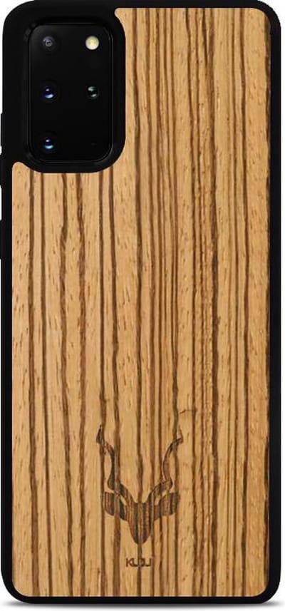 Kudu Samsung Galaxy S20 Plus hoesje case - Houten backcover - Handgemaakt en afgewerkt met duurzaam TPU - Zebrano - Zwart