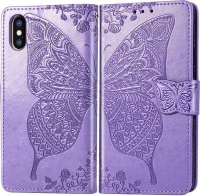 Bookcase geschikt voor Apple iPhone XR - Paars - Vlinder - Portemonnee Hoesje
