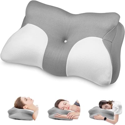 SnelShoppen - Ergonomisch Orthopedisch Kussen - Traagschuim Hoofdkussen voor Nekpijn - Neksteunkussen voor Zijkant, Rug en Buikslapers - Grijs