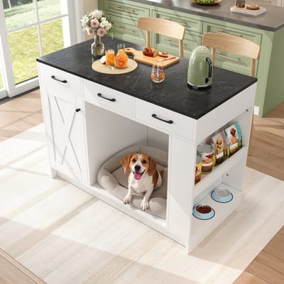 Clruro Keukeneiland - 120 x 60 x 90 cm - Met 3 Lades en Opbergruimte - Hout - Wit
