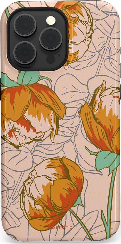 Casetastic hoesje geschikt voor Apple iPhone 15 Pro Max - MagSafe - Dubbellaagse bescherming - Lente pioenroos - Fashion Case - Zand Zilver Okergeel Terracotta