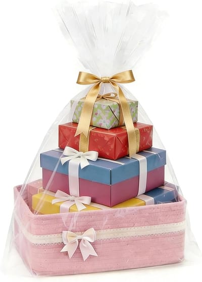 Lege Gevlochten Opbergmand voor Cadeaus, Woven Mand voor Handdoeken, Ideaal voor Verjaardag, Bruiloft en Pasen (Roze)