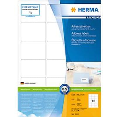 Herma premium adresetiketten nr. 4265 op A4-bladen, 1800 etiketten, 100 vellen