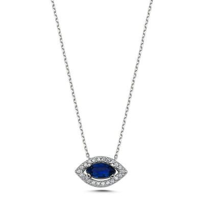 925 Sterling Zilveren Ketting met Safier Steen en Oog Hanger – Elegant en Betekenisvol Ontwerp