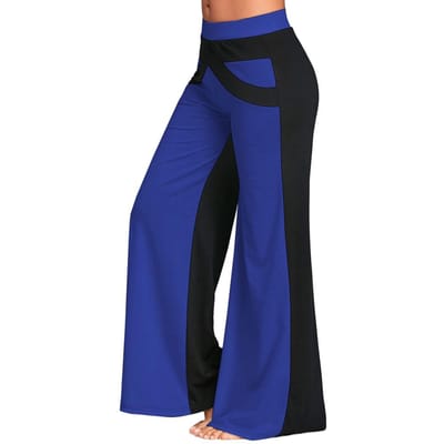 Vrouwen Patchwork Bell Bottoms Flare Broek Mid Waisted Wide Leg Yoga Broek S blauw