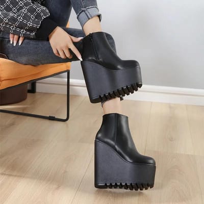 16CM Ultra hoge Wedge Schoenen Vrouw Enkellaarsjes Platform Wedge Hakken Zwart Korte Laarsjes Herfst Winter Feestschoenen Dames 39 gray