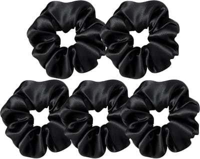 Zijden Haar Scrunchies - Haarbanden Set - Haar Stijlen - Beschermt Tegen Breuk - 5 Stuks - Zwart
