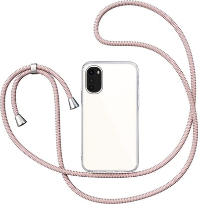 Hoesje met Koord geschikt voor Motorola Moto E32 / E32s - Back Cover Siliconen Case Transparant Hoes Roségoud