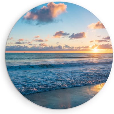 Saammp - Muurcirkel Hout - Rustige Zee - Strand - Duinen - Ø 90 - Wandcirkel - Wanddecoratie Cirkel - muurdecoratie Woonkamer - Slaapkamer decoratie - Rond Schilderij