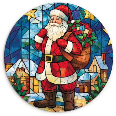 WallCircle® Wandcirkel 120x120 cm - Muurcirkel Kerstman - Glas - Kleurrijk - Muurdecoratie woonkamer - Wanddecoratie slaapkamer - Kamer decoratie accessoires - Ronde schilderijen XXL
