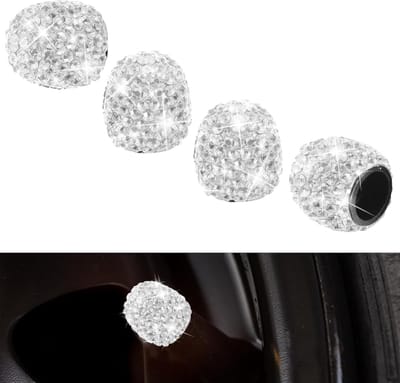 Auto Accessoires - Kristallen Diamant Ventieldoppen - 4 Stuks - Glitter Strass Decoratie met Luchtdichte Afdichting - Voor Auto Fiets en Motor - Wit