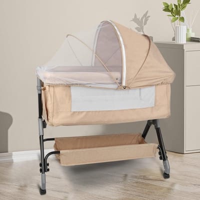 Babybedje - Bijzetbed wieg - Naast slapen - Verstelbare hoogte - 104x52x110 cm - Gebroken wit