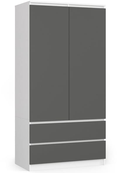 Kleidingkast S90 met 2 Deuren en 2 Lades / AKORD Furniture Factory / Wit - Grafietgrijs / 90 x 180 x 51 cm