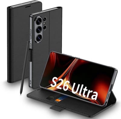 Casemania Hoesje Geschikt voor Samsung Galaxy S26 Ultra - Zwart - Slim Book Case met Pasjeshouder - Smart Dunne GSM Cover