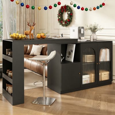 REDOM Draaibare bar- en eethoek kast 120*40*97cm van MDF, zwart, 360° rotatie, modern minimalistisch ontwerp
