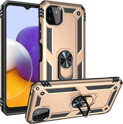 Ring Armor hoesje Geschikt voor Samsung Galaxy A22 5G - Goud - Draaibare standaard - Magneet - ZT Accessoires