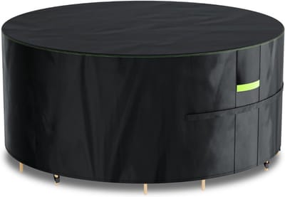 Famanu - Tuinmeubelhoes waterdicht met haken Heavy Duty 420D Oxford, winddicht anti-UV terras tafelhoezen met luchtklep, vierkant/rechthoekig/rond zwart, 160 x 71 cm