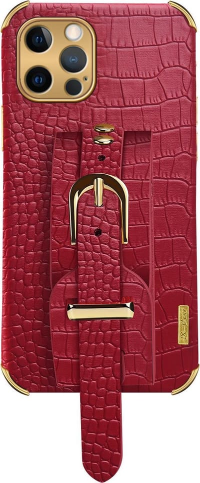 Hoesje geschikt voor Samsung Galaxy A52 - Backcover - Slangenprint - Handvat - Gesp - Kunstleer - Rood