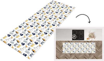 Keukenloper - Loper keuken - Patroon - Kat - Poes - 150x50 cm - Keukenloper vinyl