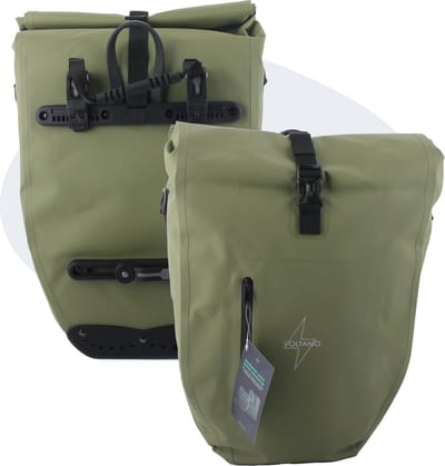 Voltano Luxe Fietstas 28L - Enkele Pakaftas - Mos Groen - 100% Waterdicht - Met Schouderband