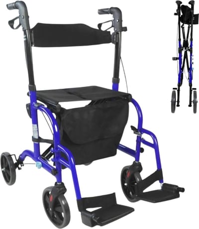 Mobiclinic Picasso - Wandelaar en Rollator - Opvouwbaar - 2 in 1 - Rollator met 4 Wielen - met Vergrendelbare Remmen - Looprek met Stoel en Rugleuning - Opvouwbare en Verstelbare in Hoogte - Lichtgewicht - met Draagtas - blauw