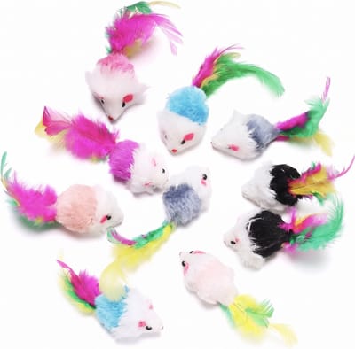 Speelmuizen Kat met Veer - Katten Speelgoed - Kattenspeeltje - Katten Speeltje met Veer - Muis - 10 Stuks - IXEN