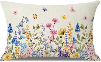 Bloemen Kussenhoes 30x50cm, Wasbare Linnen Kussenhoes met Vlinders, Decoratie voor Sofa en Thuis, Perfect voor Lente en Zomer