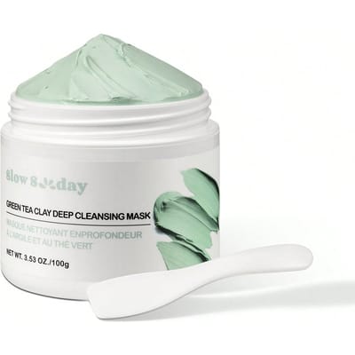 SlowSunday Groene Thee Klei Diep Reinigend Masker, Huidverzorging, Gezichtsmasker, Kleimasker, Zwarte Puntjes Verwijderen, Oliecontrole, Verhelderend, Poriën Verkleinen, Huidskleur Verbeteren, K Beauty, Ideaal voor Feestjes, Geschikt voor Zomer & Herfst, Terug naar School