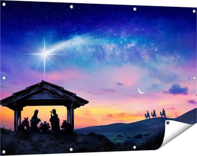 Gards Tuinposter Heilige Familie van Jezus met de Ster van Bethlehem - 120x80 cm - Tuindoek - Tuindecoratie - Wanddecoratie buiten - Tuinschilderij