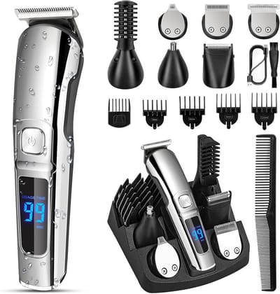 Trimmer mannen schaamstreek-baardtrimmer-Baardtrimmer voor mannen - Waterdicht elektrisch scheerapparaat - Draadloze tondeuse - Scheerapparaat voor mannen - Beautytoolset - Cadeau voor echtgenoot en vader - Zilver
