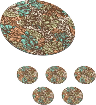 Onderzetters voor glazen - Rond - Bladeren - Abstract - Patronen - 10x10 cm - Glasonderzetters - 6 stuks