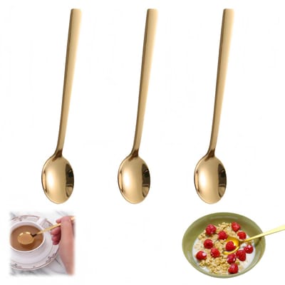 3 stuks - Dessertlepels -Roestvrijstalen westerse servies - Voedsellepel -Roestvrijstalen lepel - Ijslepel - Lepelbestek - Voor snoep, dessert, taart - 15*3cm - Goud