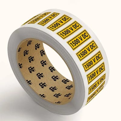 1500 V DC volts stickers op rol | 3 x 1 cm - 795 stickers per rol