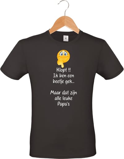 Mijncadeautje - T-shirt met tekst - unisex - 100% katoen - Klopt ik ben een beetje gek - papa - zwart - maat S